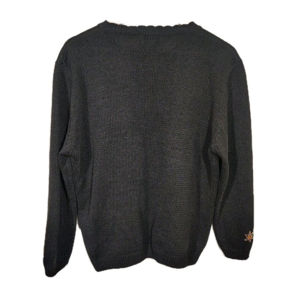 Vintage 80s Gold Beaded Sweater Womens Size L Black Embellished Jewel Knit - Picture 4 of 8